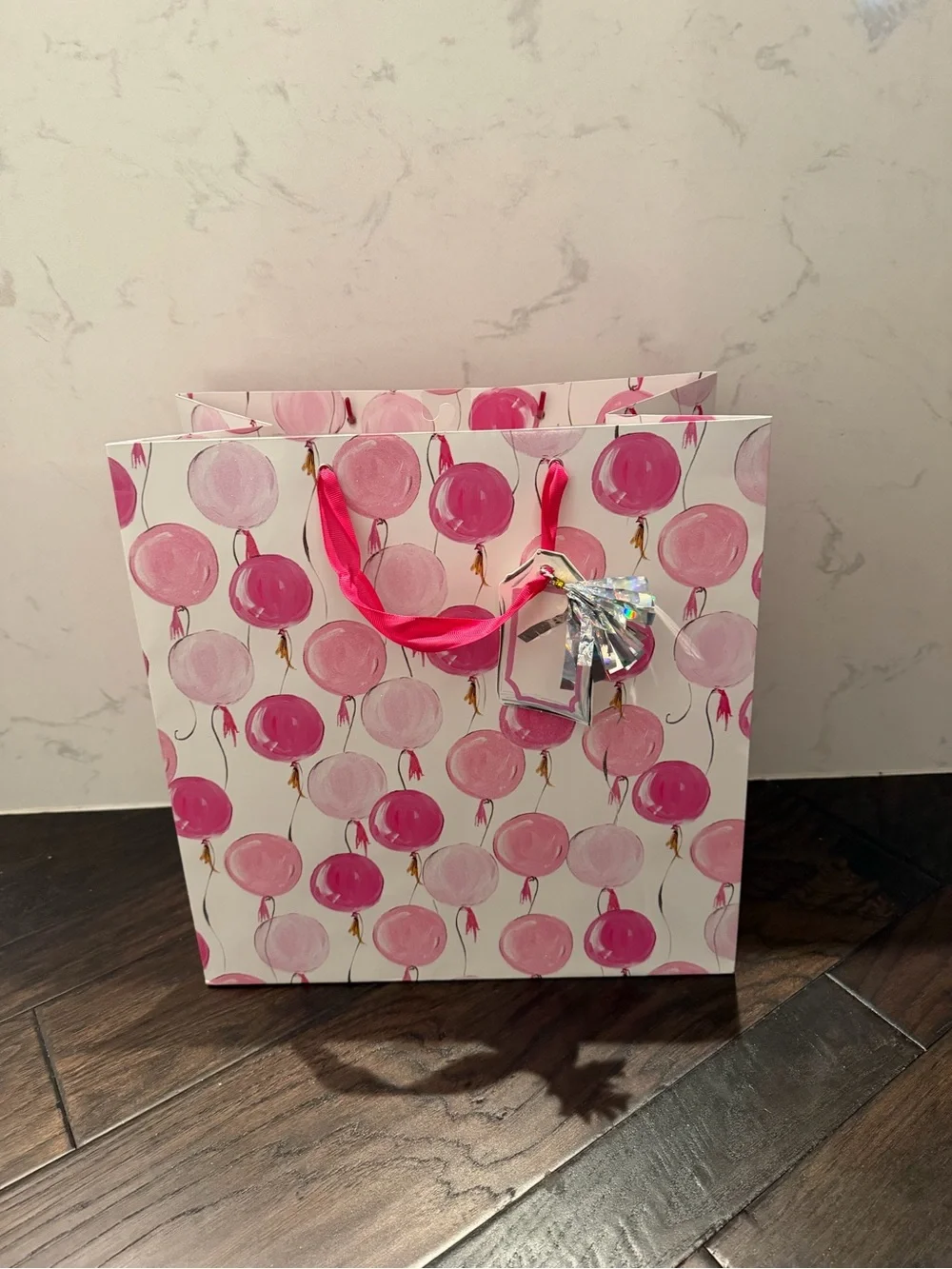 Pink balloons glitter gift bag